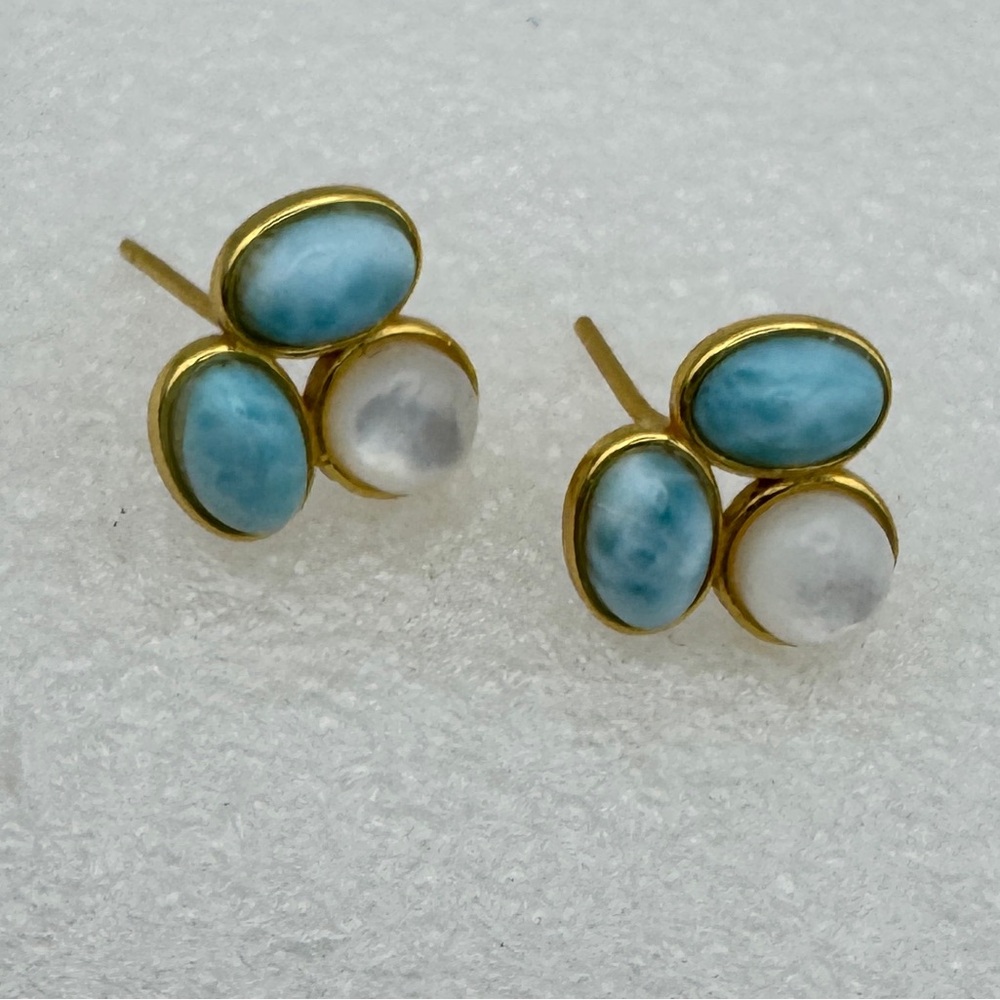 Reposhing Larimar and mother of pearl stud